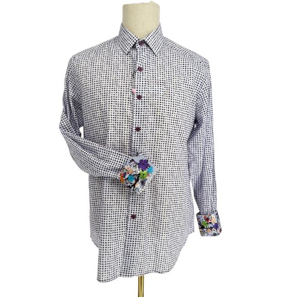 Robert Graham Woven Button Front Long Sleeve, Pemba Purple Navy Plaid Check M - Picture 1 of 10